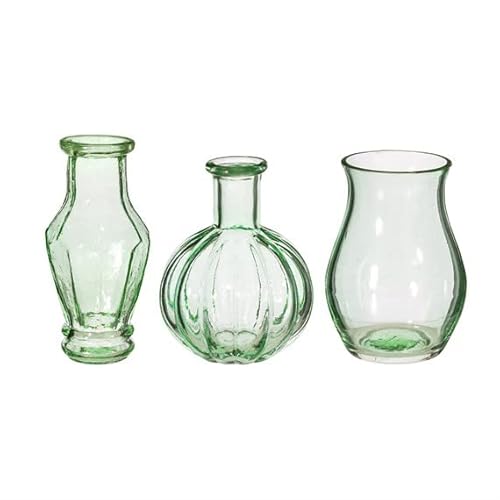 Sass & Belle Recycled Glass Vintage Bud Vase Pale Green - Set of 3 - Small Glass Vases for Flowers, Vintage Table Decor for Home, Elegant Flower Vase Set, Mini Table Decorations