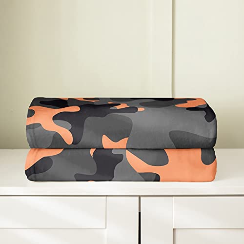 Army Camouflage All Season Bed Blanket Kids,Camo Fleece Throw Blanket Flannel Fuzzy Blanket For Boys Girls,Colorful Decor Microfiber Orange Black Grey Plush Blanket Room Decor 40"X50" #TOP2