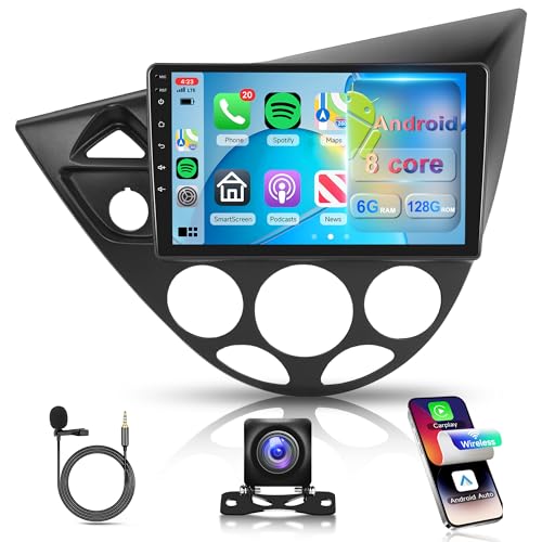KYNNT 6G+128G CAR Radio for Ford Focus 1998-2006, Android Car Stereo for Camry Wireless CarPlay Android Auto, DSP-32EQ, GPS Navigation WiFi, Bluetooth 9'' Touch Screen FM Backup Camera MIC