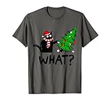 Funny Black Cat Gift Pushing Christmas Tree Over Cat What? T-Shirt Small