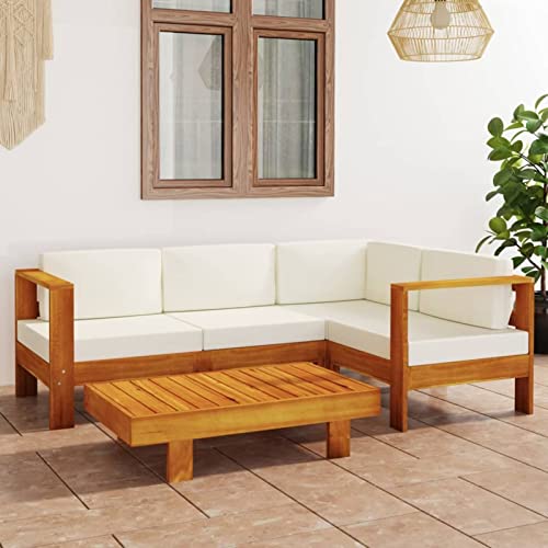 Hoodmeel 5-TLG Terrassenmöbel mit Creme Auflagen Massivholz Akazie, Gartensofa, Gartenmöbel, Balkonmöbel, Balkon Loungemöbel, Gartenlounge, Lounge, Loungemöbel Hoodmeel 5-TLG Terrassenmöbel mit Creme Auflagen Massivholz Akazie, Gartensofa, Gartenmöbel, Balkonmöbel, Balkon Loungemöbel, Gartenlounge, Lounge, Loungemöbel