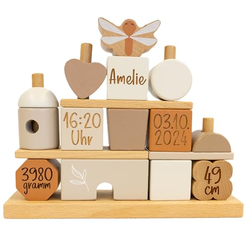 Steckspiel Stapelspiel Haus Traumhaus - - mit Name und Geburtsdaten - Personalisierbar - Geschenk zur Geburt - Geschenk zur Taufe - Holzspielzeug - Individuelles Holzspielzeug - Nougat