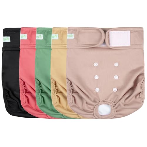 Image of wegreeco Female Dog Diapers, Washable Reusable Pet Puppy Doggie Diapers for Small Medium Large Female Dogs in Heat Period, Doggy Period Panties, 5 Pack, Small