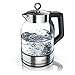 Arendo - Glas Wasserkocher mit Temperatureinstellung Temperaturauswahl - 1,7 Liter - 2000 W - Teekocher mit Temperaturanzeige - Warmhaltefunktion - Geprüfte Sicherheit GS - Glas Edelstahl