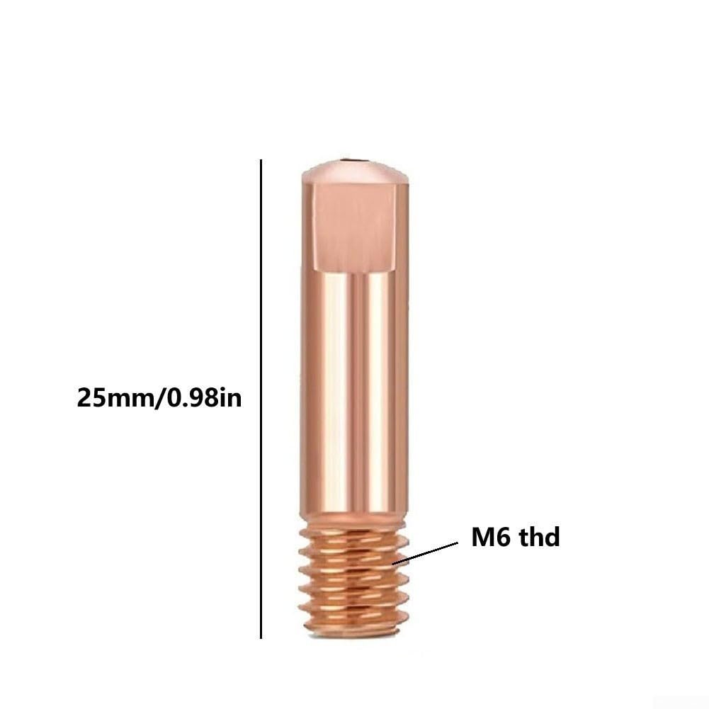 Set di 40 punte per saldatura in rame per saldatrici MIG MAG 15AK con ugelli da 0,8 mm, 0,9 mm, 1,0 mm, filettatura M6, lunghezza 25 mm, diametro 6 mm