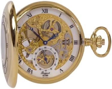 Rapport Vintage Pocket Watch with Chain Classic Oxford Half Hunter Pocket Watch with Roman Numeral Skeleton Dial - Gold