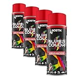 Bostik SUPER COLOR ROJO TRÁFICO RAL 3020, Pintura en Spray Acrílica para Uso Profesional y Doméstico, Multiusos, Secado Rápido, Acabado Brillante, Interior y Exterior, Bote 400 ml (Paquete de 4)