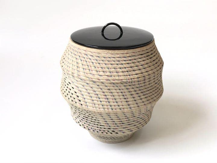 Amazon.co.jp: 作家物 宇田川雅章 切込水指 茶道具 練上 幾何学  