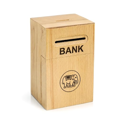 Image of ITOS365 Elephant Wooden Money Bank for Kids | Wooden Savings Box with Coin Slot | Reusable Cash Saving Bank | Educational Piggy Bank for Boys & Girls