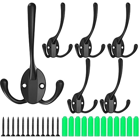 XKQYX 6 Stück Wand Kleiderhaken, Drei Haken Garderobenhaken, Wandbehang Metall Kleiderhaken mit Schrauben für Mantel, Schal, Tasche, Handtuch, Schlüssel, Mütze, Hut - schwarz Cover