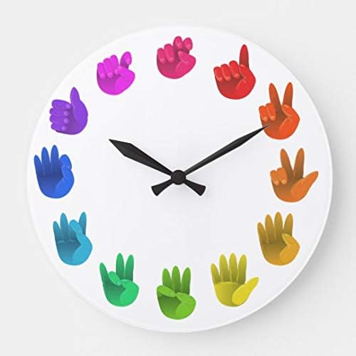 ASL Sign Language Rainbow Color Wheel Light Wall Clock Decor for Bedroom Nursery Round Silent Wood Clock Art for Kids Girls Boys Room 14 Inches