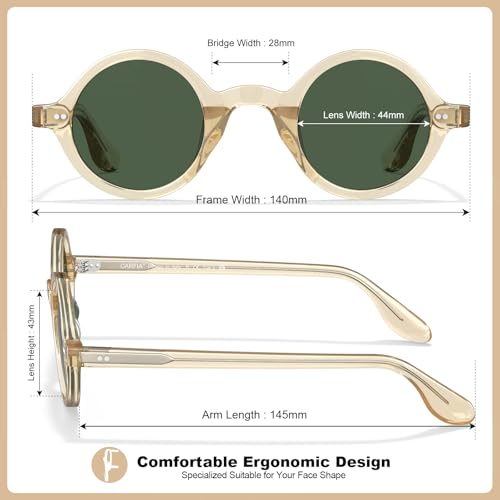 Image of CARFIA Retro Acetate Small Face Polarized Sunglasses for Men Cool Classic Round Sun Glasses CA2501