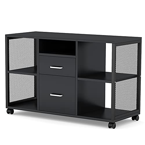 Tribesigns 2 Drawer Wood File Cabinet, Mobile Lateral Filing Cabinet, Modern Storage Cabinets Printer Stand with Open Storage Shelves, Letter/Legal / A4 Size