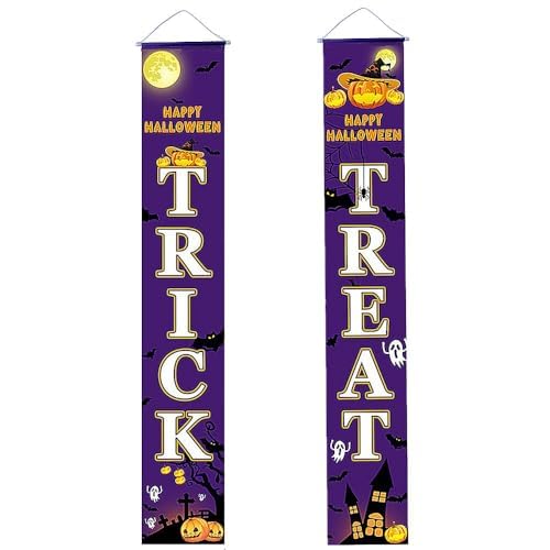 TRIXES Trick or Treat Halloween 2PC Door Banner - Halloween Door Cover Backdrop