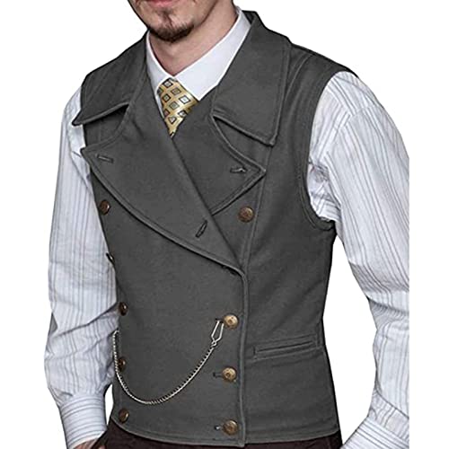 Mens Classic Double Breasted Suit Vest Slim Fit Lapel Fashion Groomsmen Waistcoat for Wedding Prom(XS-5XL to Choose) (Color : Grey, Size : 5X-Large)