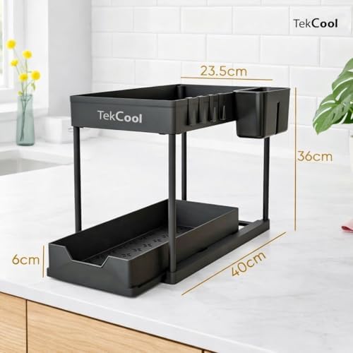 Image of TEKCOOL 2 Tier Under Sink Storage Organizer for Kitchen & Bathroom /Pullout Cabinet Organizer for Kitchen Cabinets /Under Sink Organizer /Bathroom Cabinet Storage(Pack of 1, Black).