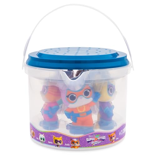 Image of Disney Store Official SuperKitties Bath Toys Set - Includes 5 Detailed Toys with a Straining Storage Bucket - Bath Time Fun & Water Play Set for Kids