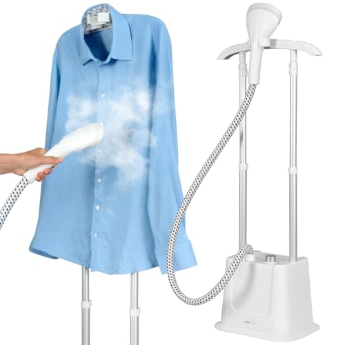 Clatronic® Stand-Dampfglätter | schnell einsatzbereit | Abnehmbarer 1,2 Liter Wassertank | bis zu 60 min. bügeln | 1600 Watt | Steamer | 3 Stufen | für empfindliche Stoffe | TDC 3809 weiß