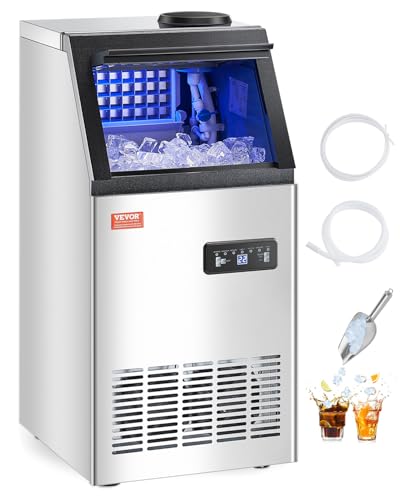 VEVOR Máquina para Fabricar Hielo 54,43 kg/24 h con Capacidad de Almacenamiento de 12,7 kg 36 Cubitos de Hielo en 15 Minutos Pantalla Digital LED Autolimpiante Independiente para Bar, Restaurante