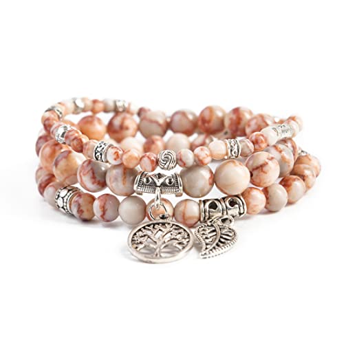 Image of YGLINE Tree of Life Yoga Healing Stone Bracelets,Multilayer Lotus Chakra Stone Reiki Bracelet Sets,Anxiety Crystal Natural Stone,for Women Stress Relief