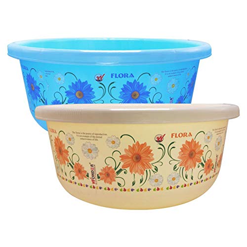 Wonder Homeware Prime Tub Unbrbreakable Tub, 2 Pc Tub 33 LTR, Floral Print Blue Yellow Color Made in India, KBS01898-image-21