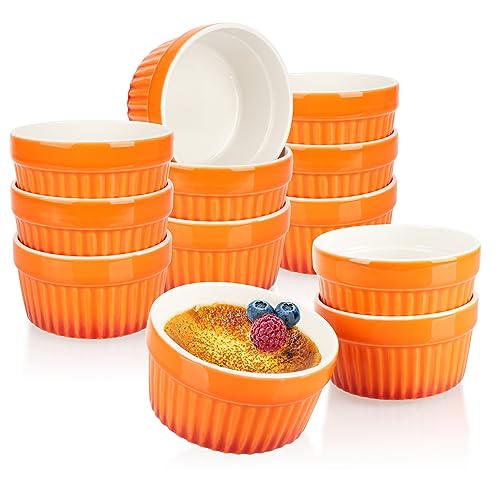 COM-FOUR® 12x Tazón de ragú de aletas - Moldes para horno en naranja - Tazón de crema brulee - Tazón de postre con 185 ml cada uno