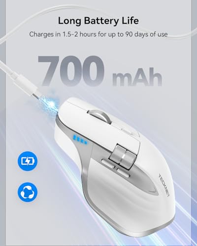 Image of TECKNET Wireless Mouse, Side Scroll Bluetooth Rechargeable, 3-Device