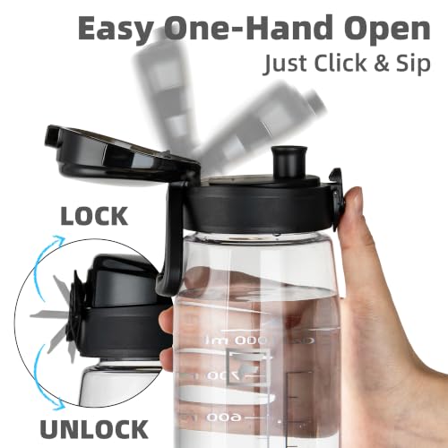Image of Fanhaw 32 oz Clear Plastic Water Bottle, BPA Free Leakproof Tritan Sports Water Bottle with Chug Lid, Wide Mouth Reusable Bottle for Gym, Travel, School & Office (Clear & Black)