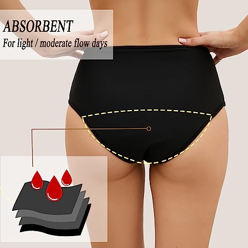 Leoparts Period Swimwear Leakproof Bikini Bottoms Black High Waisted Coverage Swimsuit Bottom for Girls Teens Women