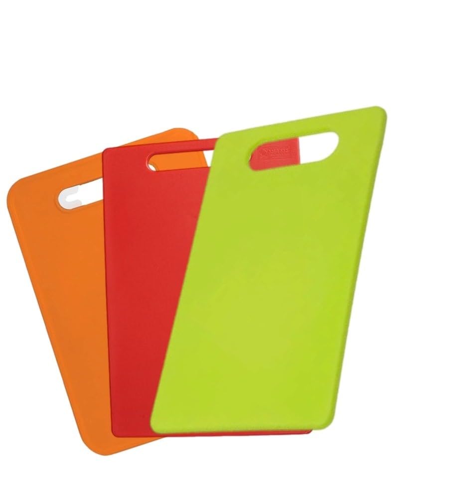 Image of TRISHVAR Vegetable Cutting Board with Handle for Fruits, Breads & Meat for Regular Use with Handle, BPA-Free, Dishwasher Safe, for Kitchen, Plastic Chopping & Slicing (34 x 22, Red,Green,Pink,Orange)