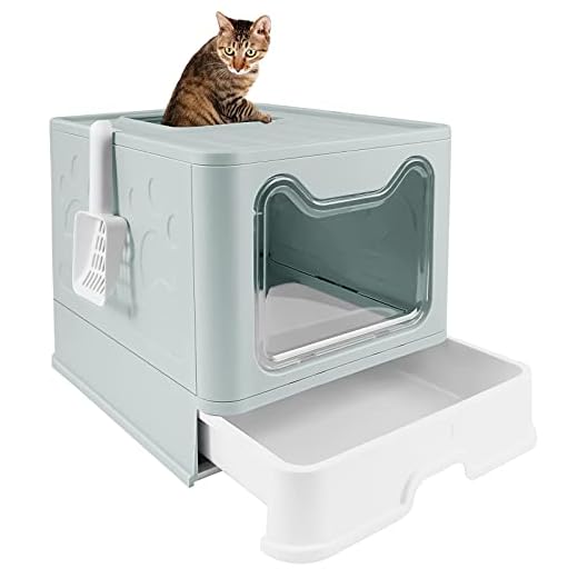 voopet Foldable Cat Litter Box with Lid, Dog Proof Large Cat Litter Pan Drawer Type Enclosed Cat Potty with Cat Litter Scoop Easy to Scoop & Anti-Splashing, 20" L x 16" W x 15" H