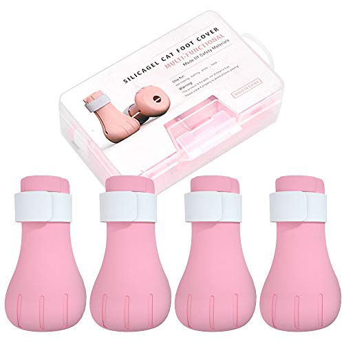 Sakiway Anti-Scratch Cat Booties Silicone Cat Shoes,Cat Foot Covers,Precaution Scratch Gloves,Claw Caps,Kitty Nail Covers,Pet Paw Protector for Bathing,Grooming,Checking.