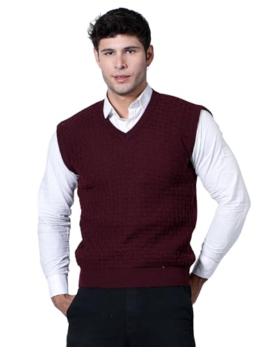 Image of Men Woolen V-Neck Solid Plain Design Sleeveless Pullover Heavy Rainbow Fabric Winter Wear Pure Wool Cardigan for Men Fully Warm Pullover Free Sizes