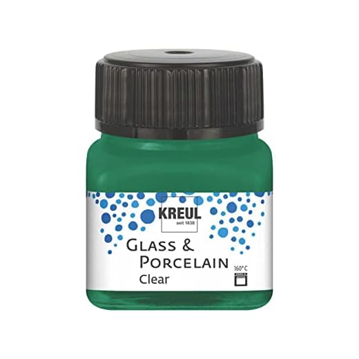 KREUL 16224 - Vidrio y Porcelana Transparente verde oscuro, en bote de 20 ml, pintura transparente al agua para vidrio y porcelana, de secado rápido, cristalina