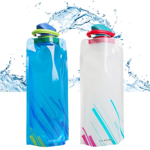 Garegce 2pcs Collapsible Water Bottle, Large Soft Foldable Water Bottle – BPA Free 700 ml, Reusable Portable Drinks Bottle with Secure Lock for Gym Camping Cycling Outdoor Sports & Hiking