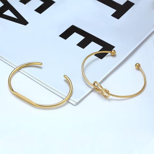 Surgical Steel 14K Gold Plated Forever Love Knot Infinity Bangle Cuff Bracelets for Women | Adjustable Gold Bangle Bracelet Waterproof Non Tarnish Hypoallergenic3