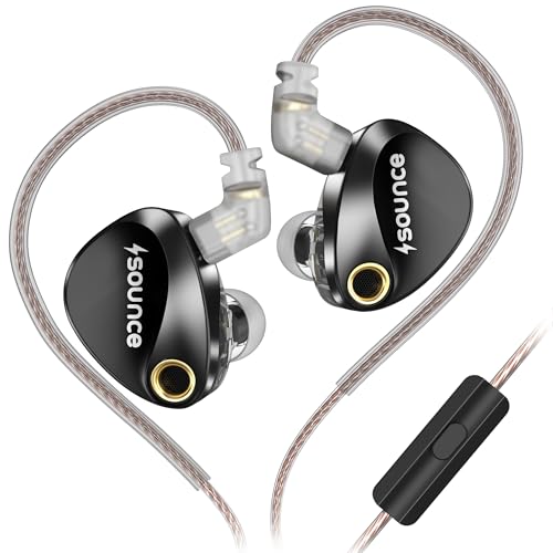 Image of Sounce Castro Pro Earphone IEM Dual 10mm Drivers Hi-Res Audio Harman Bass Enhanced 4-Level Tuning Switch Zinc Alloy Body OFC Flat Detachable 0.78mm Pin Cable 3.5mm Plug for Monitoring Pro Audio Black