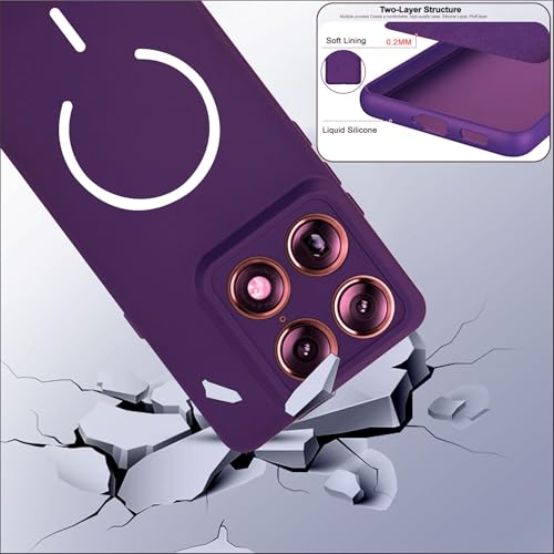 Image of SBMS Silicone Back Cover Case for Motorola Signature | Soft Micro-Fibre Lining Inside | Magsafe Print On Back Side Camera Protection Bump | Shockproof Case Moto Signature (Magsafe Print Small Purple)
