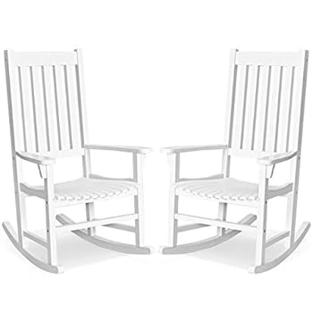 Alternative view of 2PCS White Acacia Wood Rocking Chair Porch Rocker Comfortable Armrest Backrest Suitable for Both Indoor Outdoor Use Perfect for Patio Backyard Balcony Garden Pool Side Use 350 LBS Weight Capacity