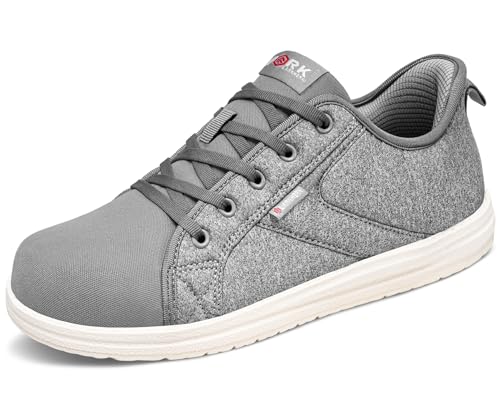 LARNMERN Steel Toe Shoes Men Hands Free Work Shoes Slip On Safety Toe Sneakers Lightweight Comfortable Walking(9, Grey)