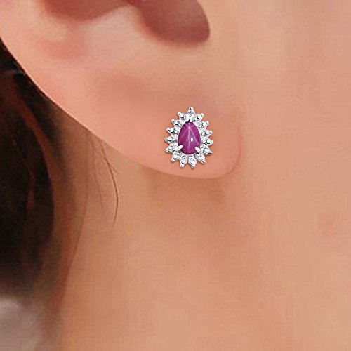 RYLOS Matching Jewelry For Women 14K White Gold Diamond & Star Ruby Matching Earrings, Pendant Necklace and Ring Set - with 18" Chain 6X4MM Jewelry For Women Womens Jewelry Gold Jewelry - Afbeelding 4