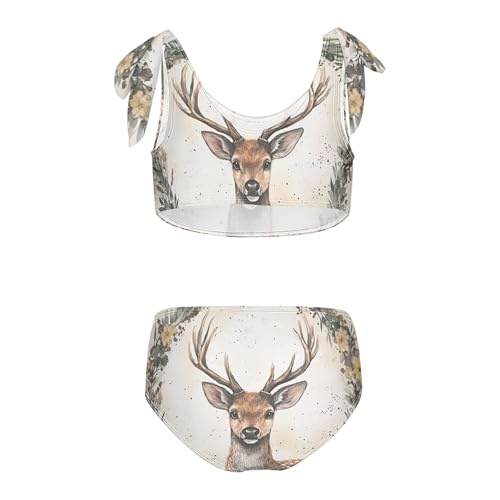 Deer Animal Floral Wreath Girls Bikini Sets 2 Piece Swimsuits Bathing Suit Swimwear2