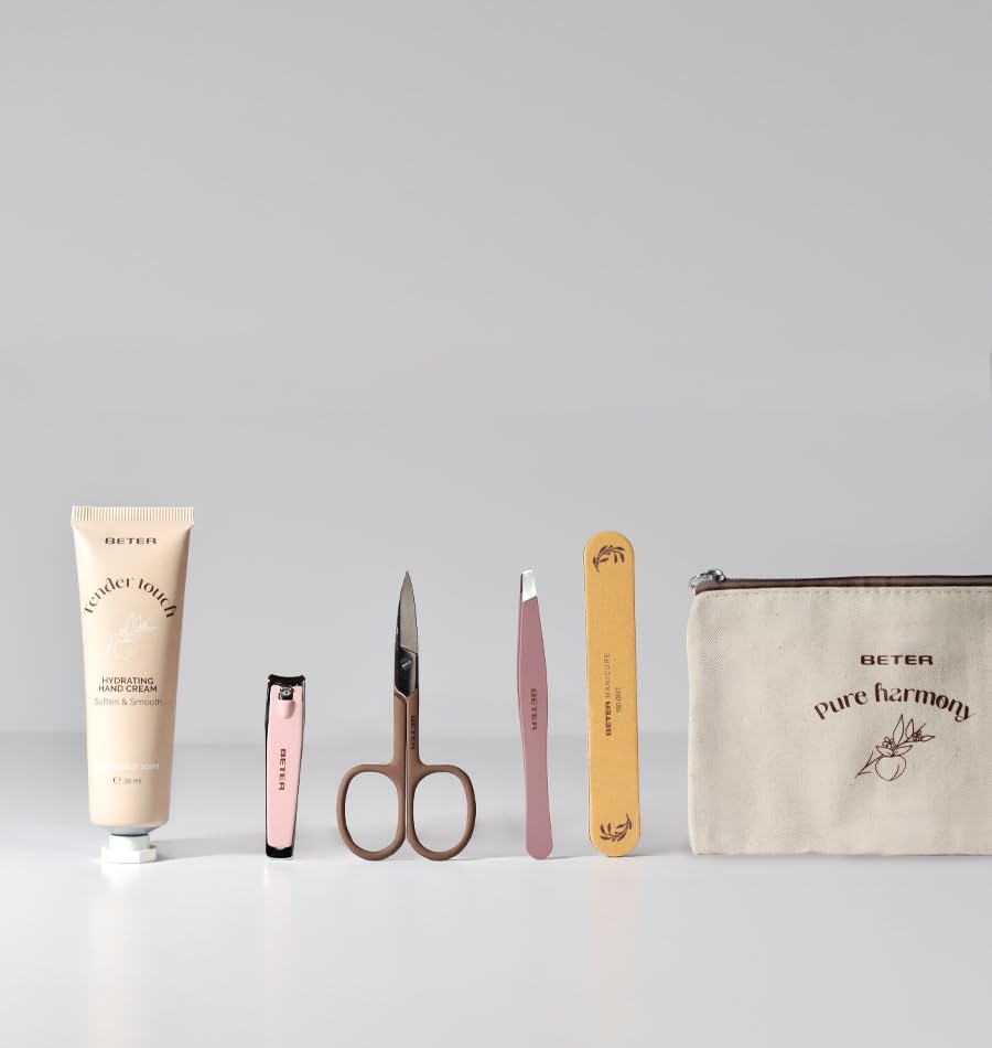 Beter, Pure Harmony Manicure Set, 4-Piece Set (Nail File, Tweezers, Nail Scissors, Nail Clipper) + Hand Cream and Cloth Bag - Image 2