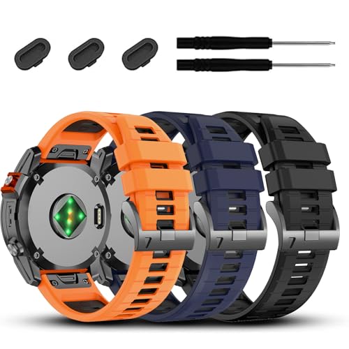 Image of 22mm Compatible with Garmin Fenix E /8 /8pro AMOLED 47mm /Fenix 7 /7 Pro /6 /6 Pro /5 /5 Plus Watch Band,Soft Quickfit Silicone Straps for Forerunner 970 965 955 /Approach S70 47mm /tactix 8 /quatix 7 8 47mm