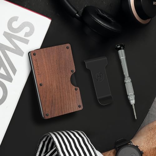 Minimalist Metal Wallet for Men - Slim RFID BLOCKING Wallets with Removable Money Clip - Mens Front Pocket Aluminum Small Credit Card Holder - Walnut Wood4