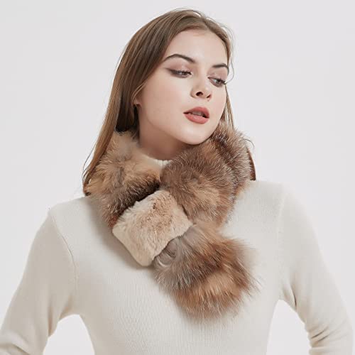 Bibury Real Fox Fur Scarf With Rex Rabbit Fur Trim, Cold Weather Neck Warmer,Winter Accessories4