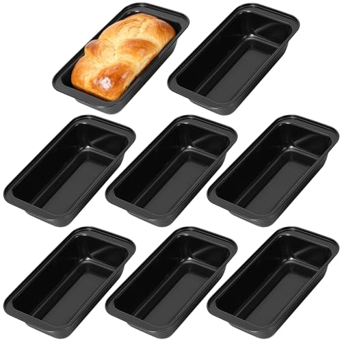 8 Pcs Non-Stick Loaf Pan Set, Long-Lasting 9.8 x 5.1 x 2 in Pre-Seasoned Carbon Steel Bread Pan Set, Professional Baking Toast Mould for Homemade Bread, Cakes, and Pastries, Kitchen Essential in Black