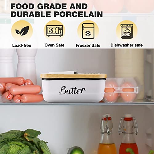 Ceramic Butter Dish With Lid And Knife, Gencywe Large Butter Container Keeper Storage, Airtight Silicone Butter Holder, Kitchen Butter Dish With Lid For Countertop, White, Microwave Dishwasher Safe #TOP4