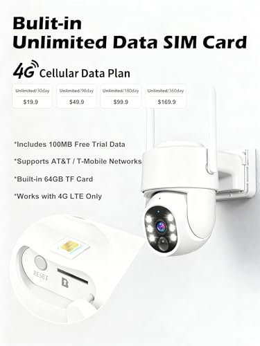 Image of Gianteye 4G LTE Cellular Solar Security Cameras Wireless Outdoor, No WiFi Solar & Battery Powered Outdoor Security Camera, 2K Color Night Vision, Human Detection, Built in TF /SIM Card