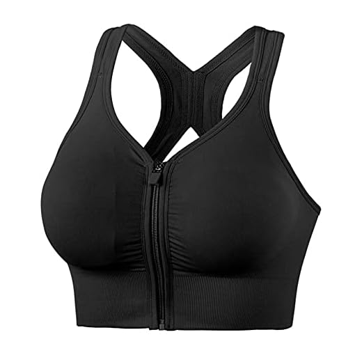 Dawwoti Top esportivo feminino de alto impacto com suporte total para ioga, para treino, academia, com zíper frontal, Preto, P